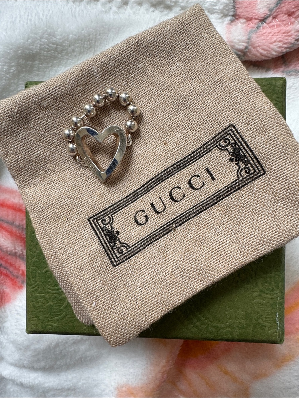 Vintage Gucci beaded heart ring silver